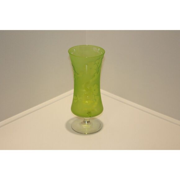 Art Glass: Signed etched Glass Vase